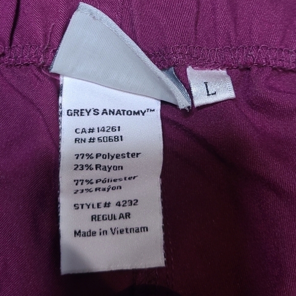 Grey’s Anatomy Scrub Pants 5-Pocket Style 4232 Purple Cabernet Size Large - Picture 4 of 9